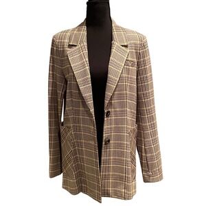 CAbi Pastime Houndstooth Plaid Blazer Long Sleeve Two Button  Stretchy Size 6